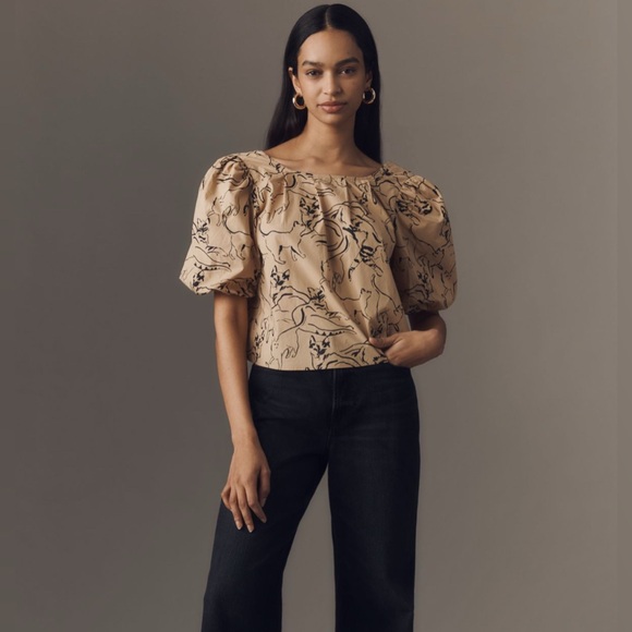 SOLD - NWT - Anthropologie Beige Cat Patterned Blouse - Picture 3 of 8